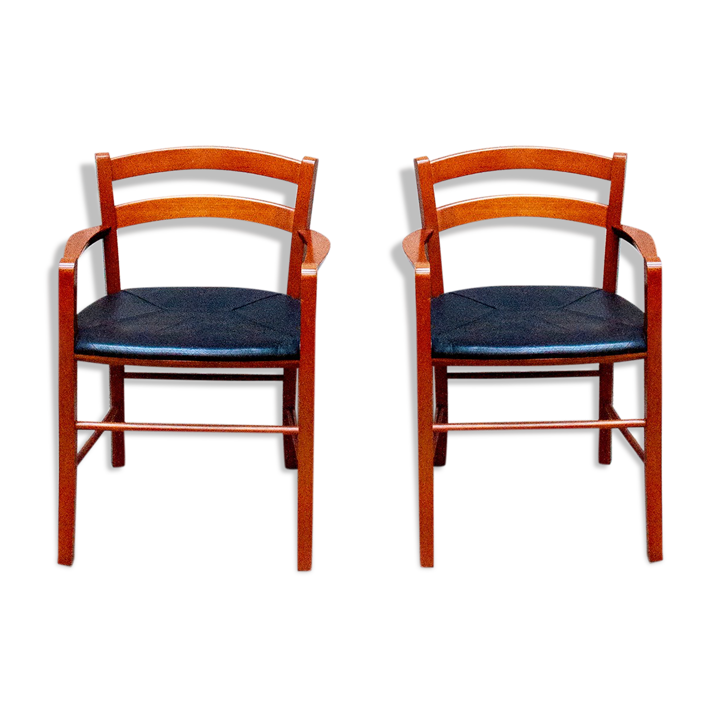 Beech and leather armchairs Model Marocca by Vico Magistretti for De Padova Italia Year 1987