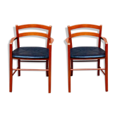 Fauteuils en hêtre et cuir Model Marocca de Vico Magistretti pour De Padova Italia années 1987