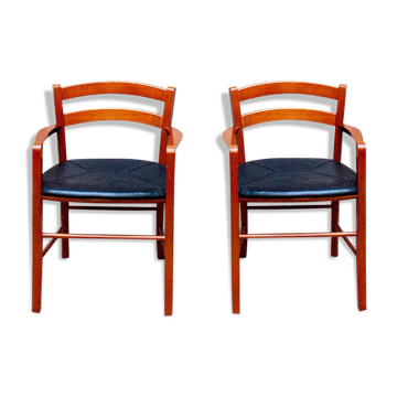 Beech and leather armchairs Model Marocca by Vico Magistretti for De Padova Italia Year 1987