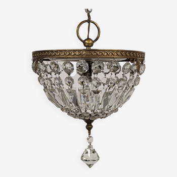 Louis XVI style bronze ceiling light and glass pendants