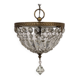 Louis XVI style bronze ceiling light and glass pendants