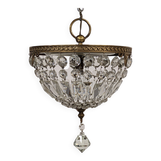 Plafonnier en bronze et pampilles de verre de style Louis XVI