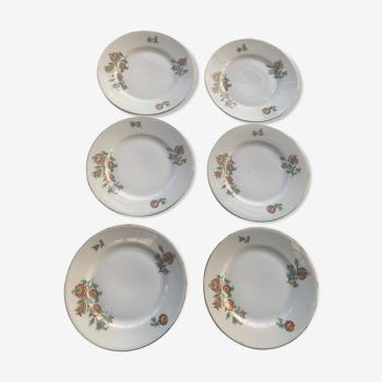 6 petites assiettes en porcelaine anciennes, motif floral