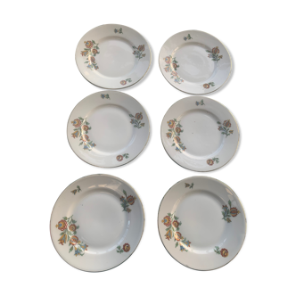 6 small old porcelain plates, floral pattern