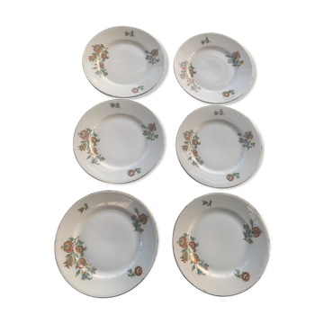 6 small old porcelain plates, floral pattern