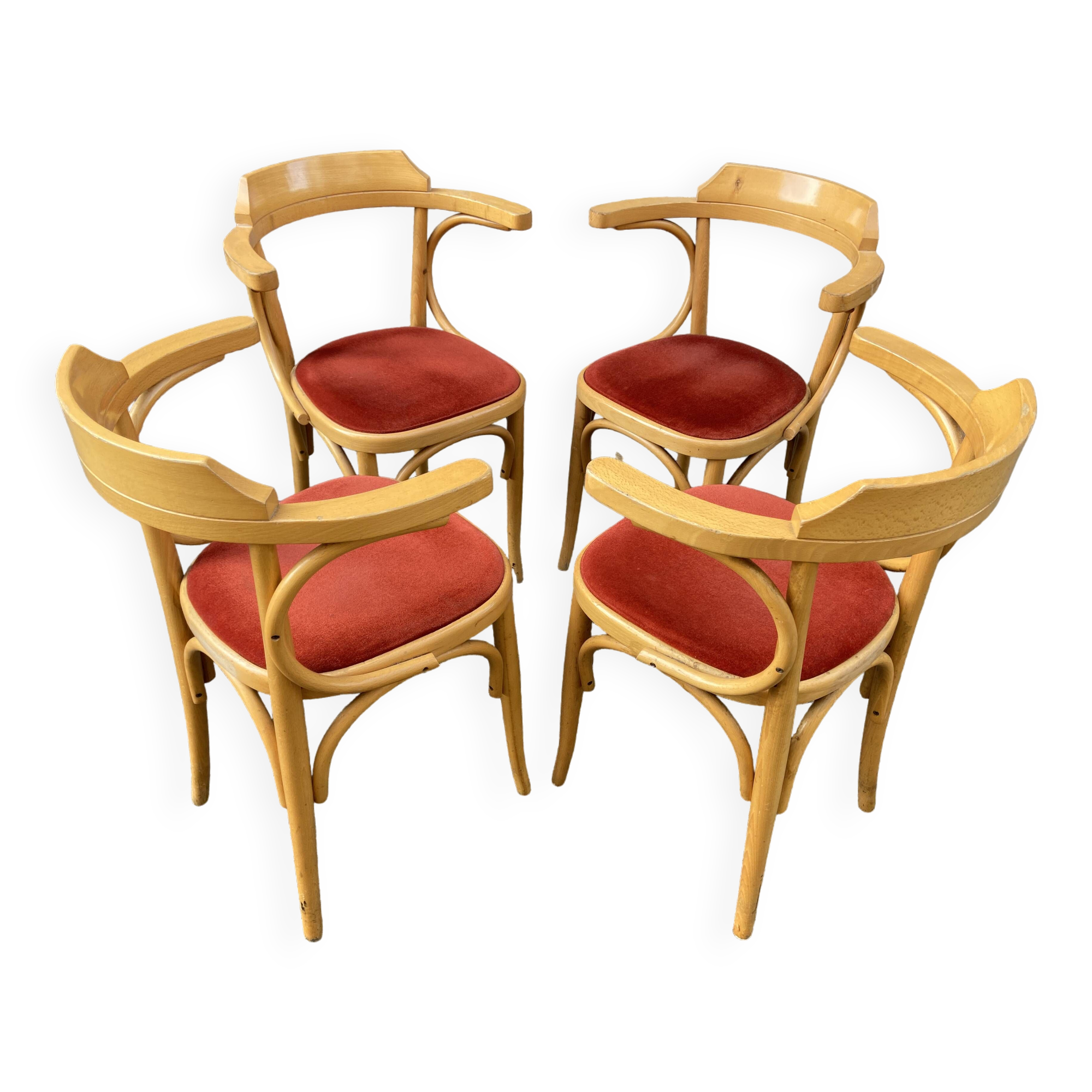 4 chairs Bentwood restaurant armchairs vintage 80s French bistro bentwood a