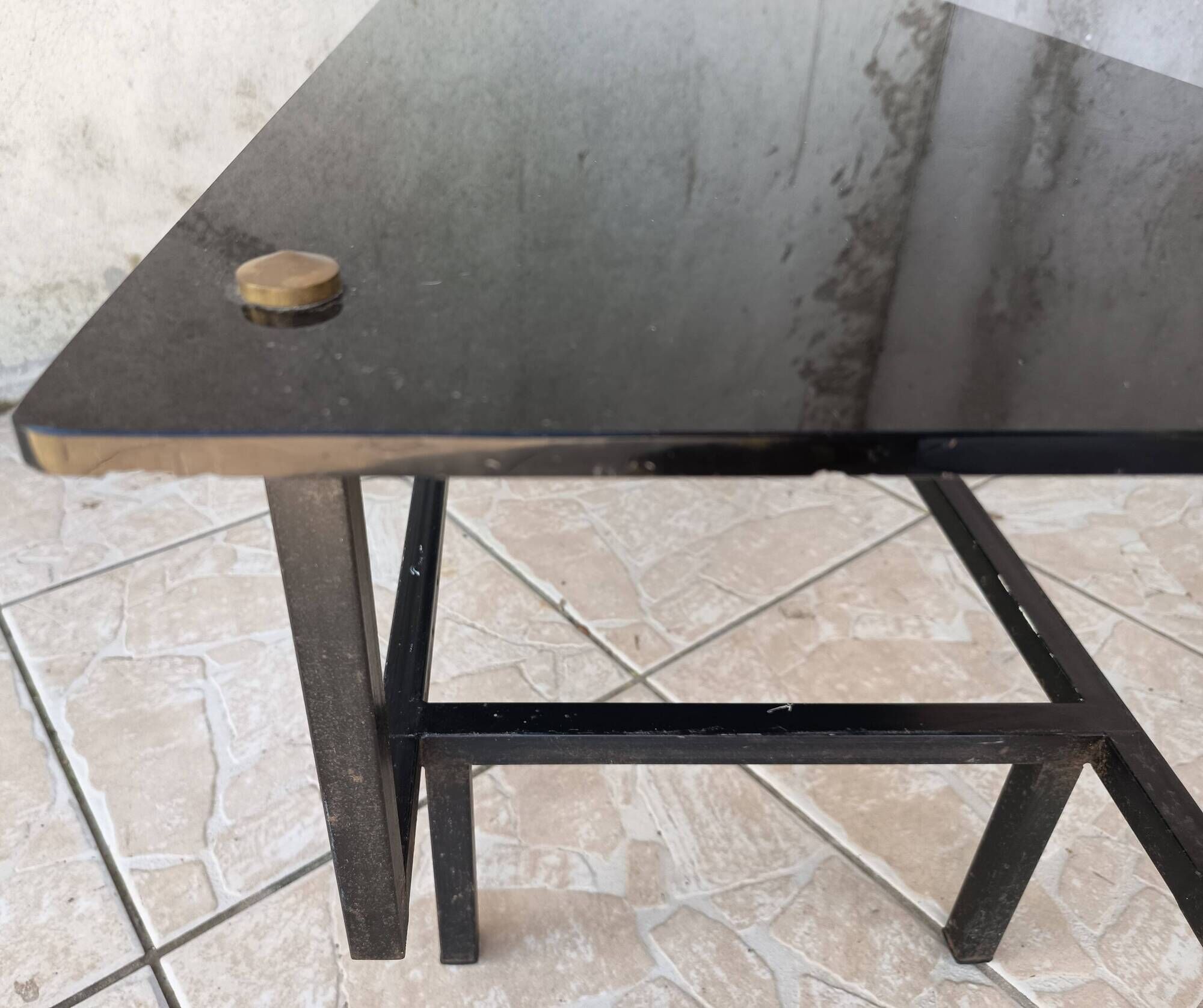 Table basse métal et verre 1950
