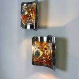 Pair of orange Murano Mazzega wall sconces, Italy, 1970s
