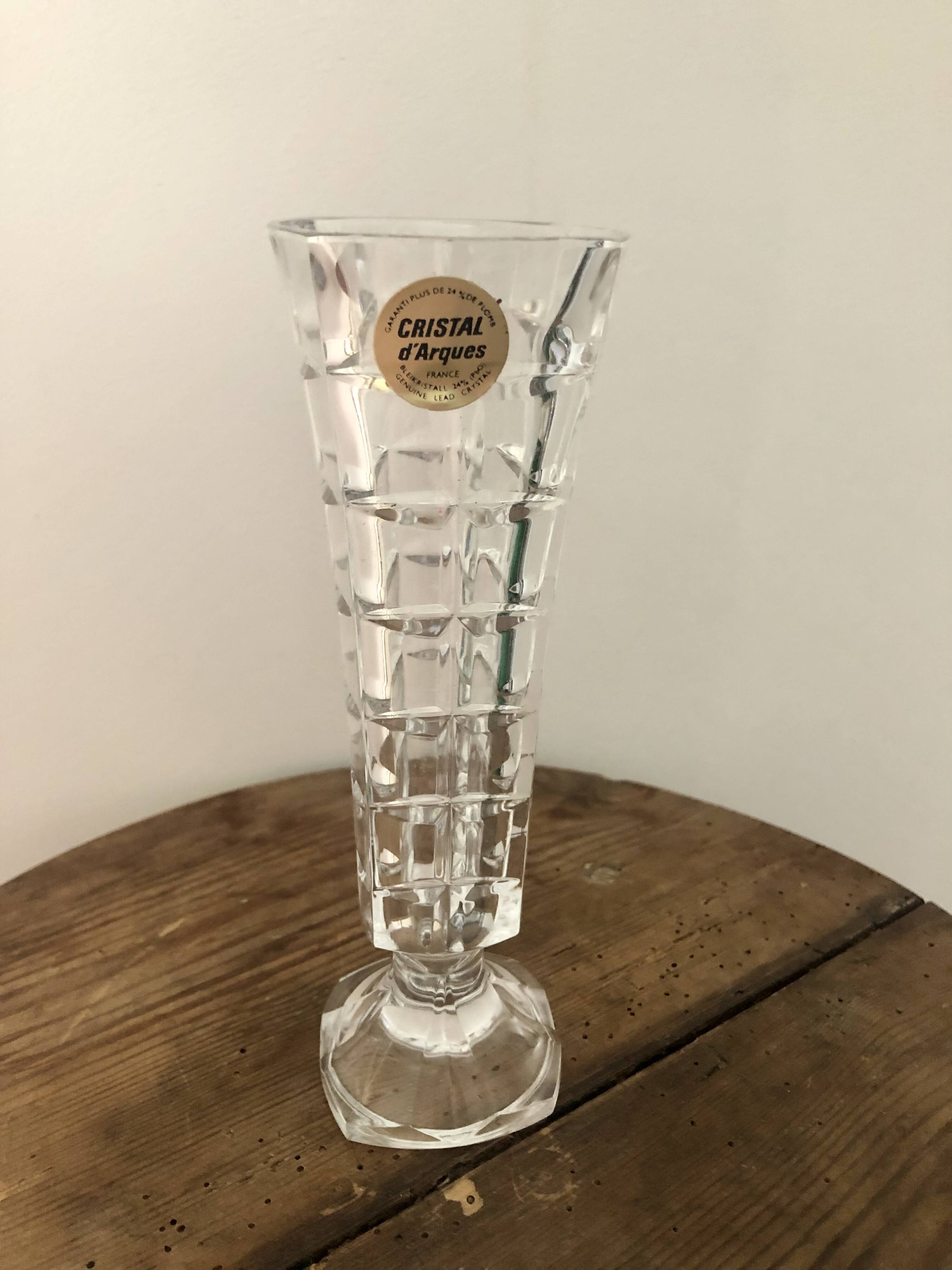 Vintage soliflor vase in Arques crystal, new in box