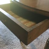 Walnut shutter table with drawer on wheels