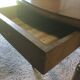 Walnut shutter table with drawer on wheels