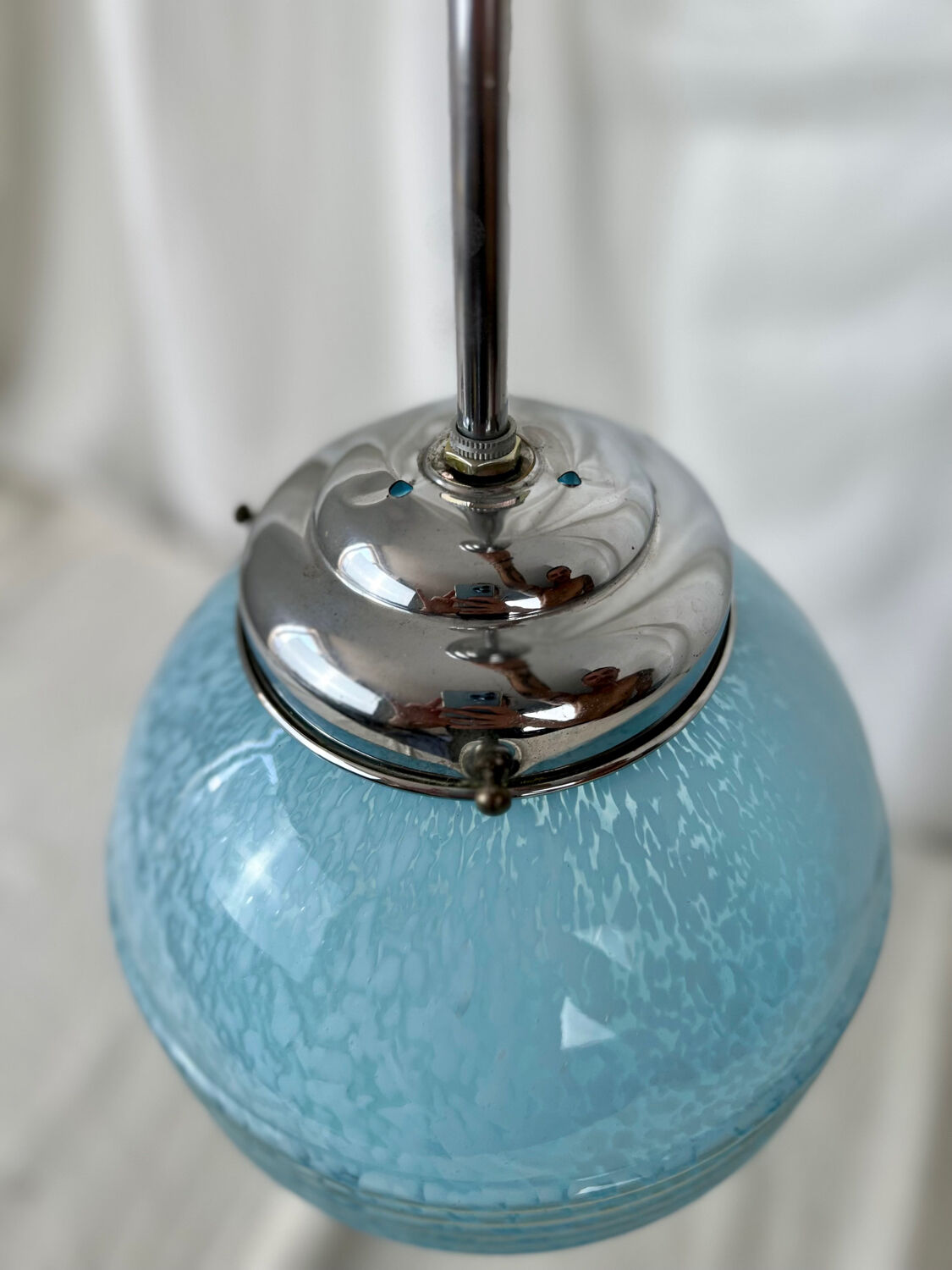 Clichy blue glass globe chandelier 1950 - 1960