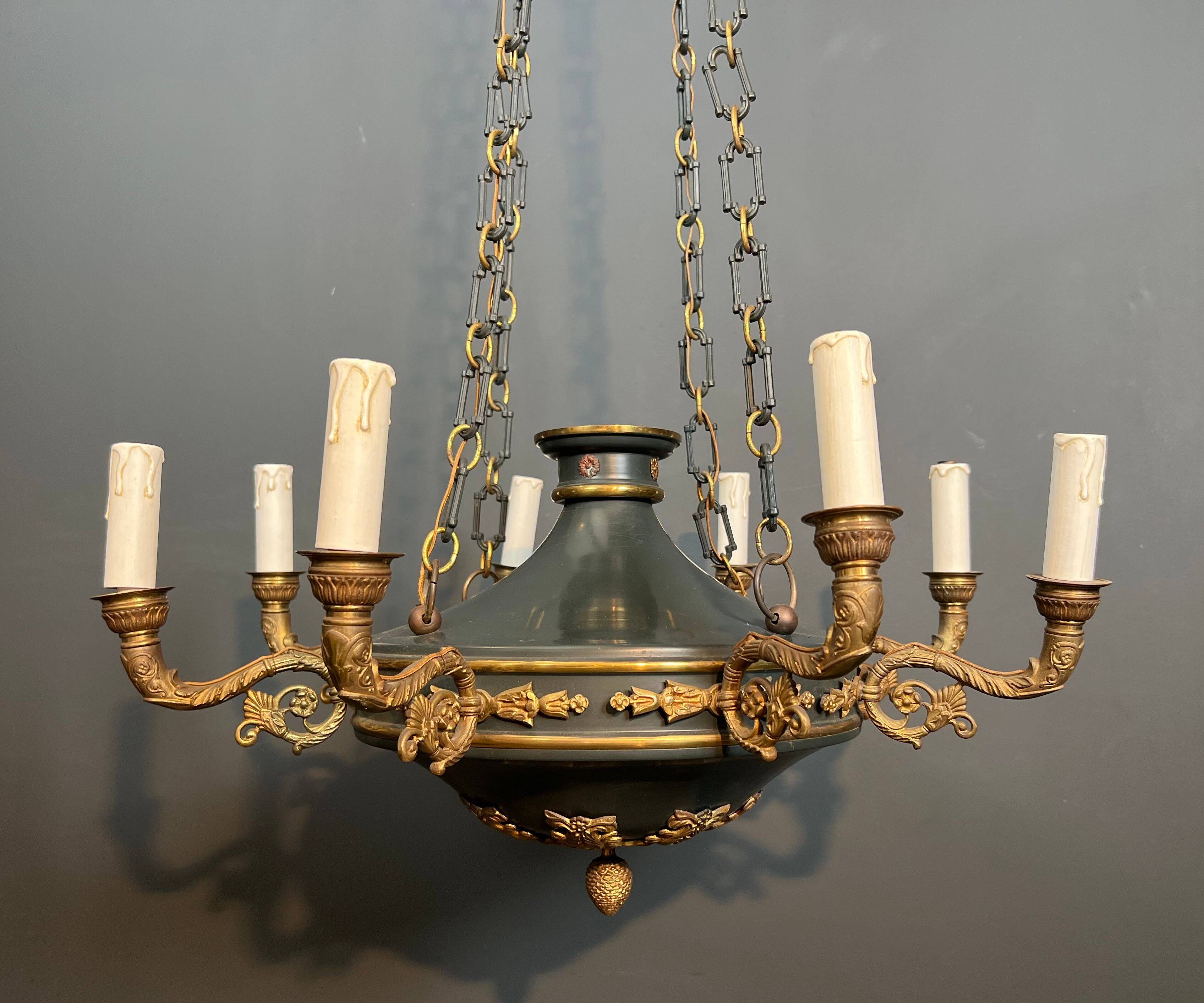 Important lustre de style Empire en bronze et tôle verte