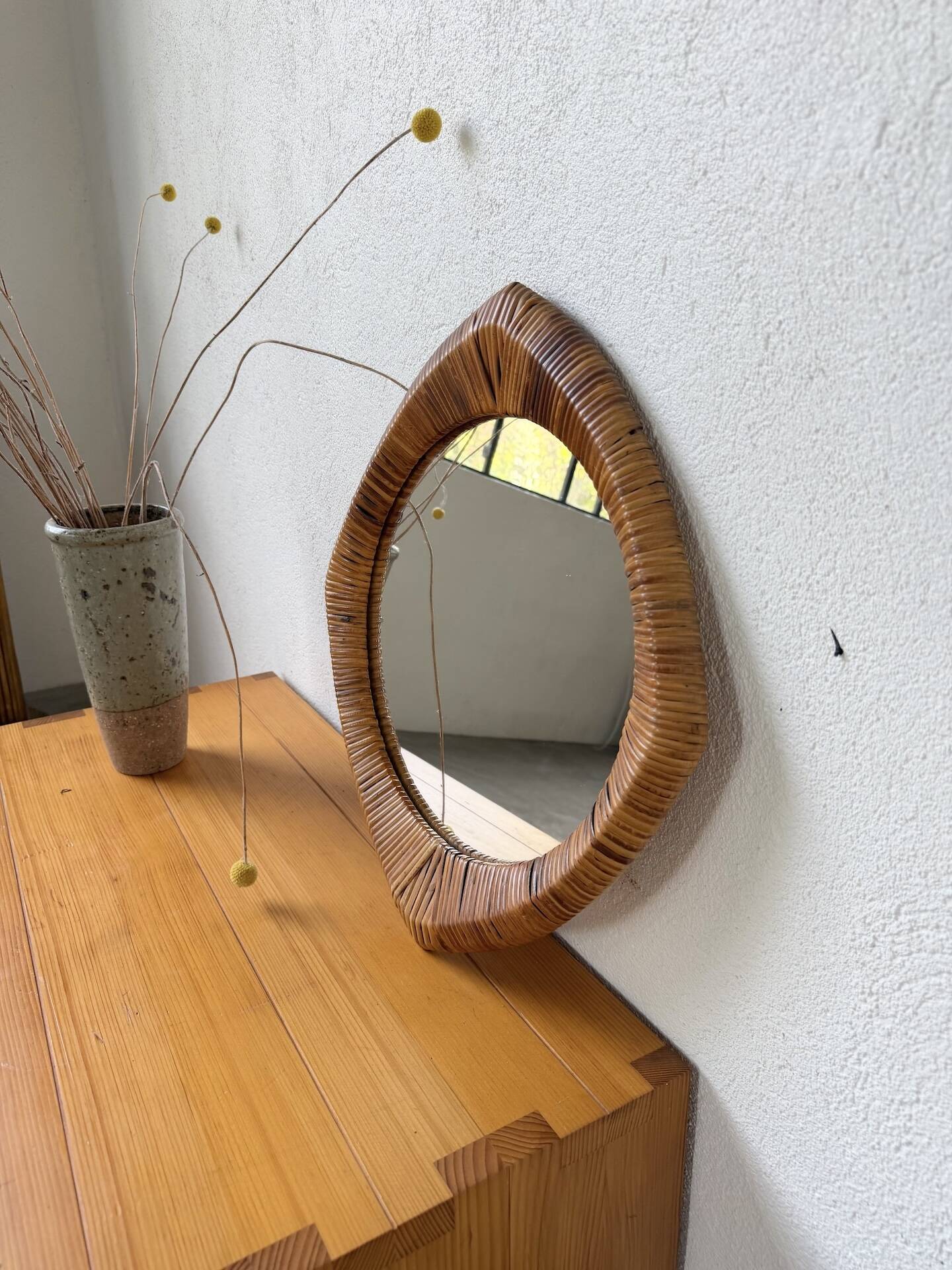 Woven wicker mirror French Riviera 1960