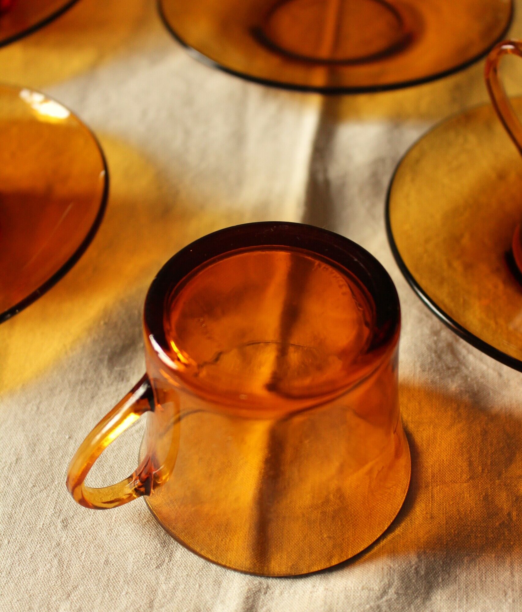 Service Duralex Vintage Orange Soaked Glass 6 cups Tea Sauces Pot