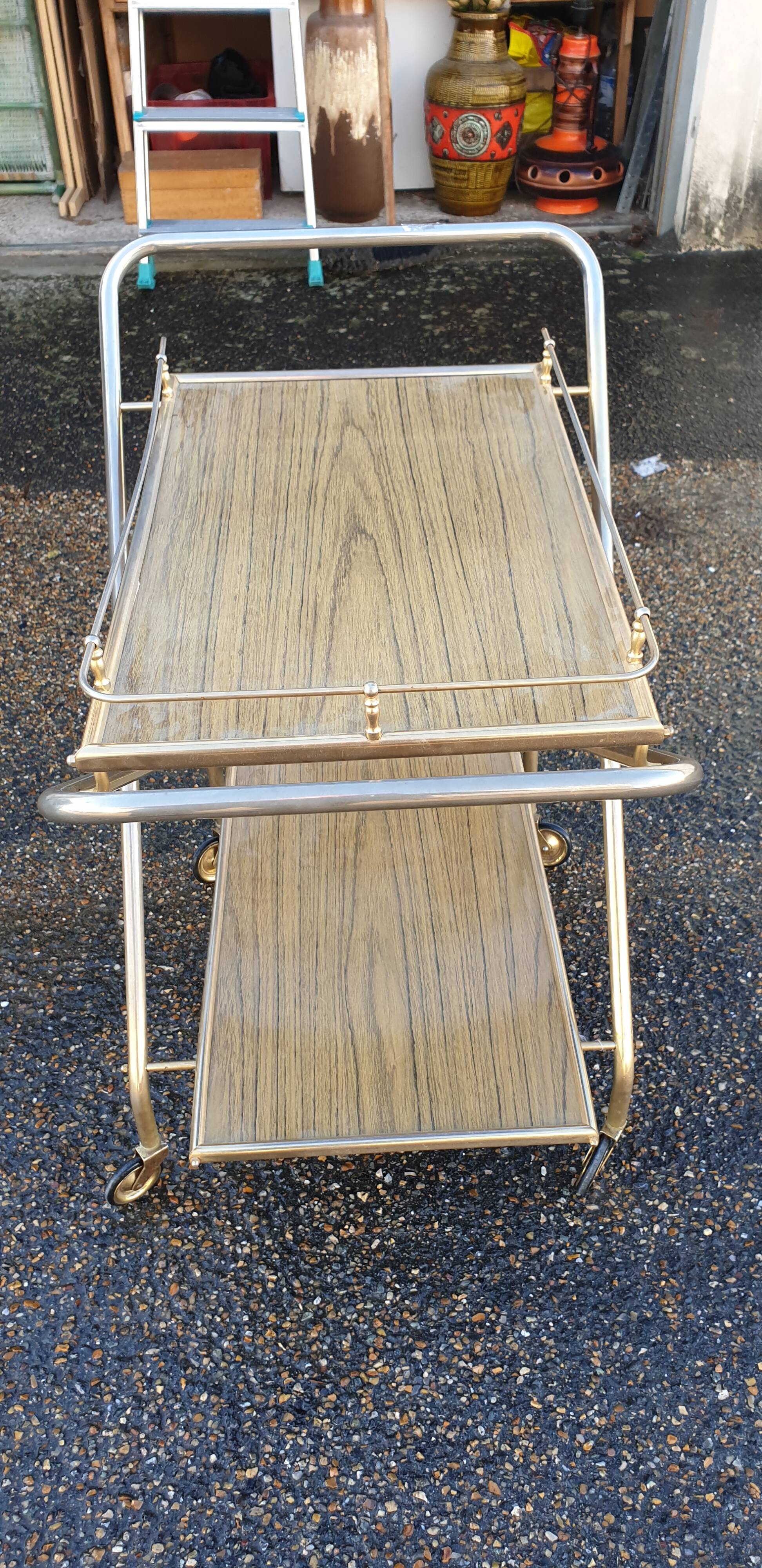 Vintage folding serving table on wheels