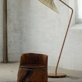 Primitive stump seat in pine, hand-carved, modern Swedish, Wabi Sabi, 1900s.