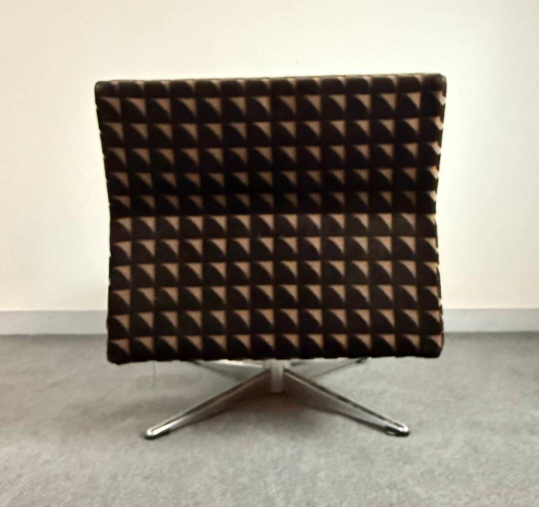 Pair of fabric and chrome steel armchairs, 1960s