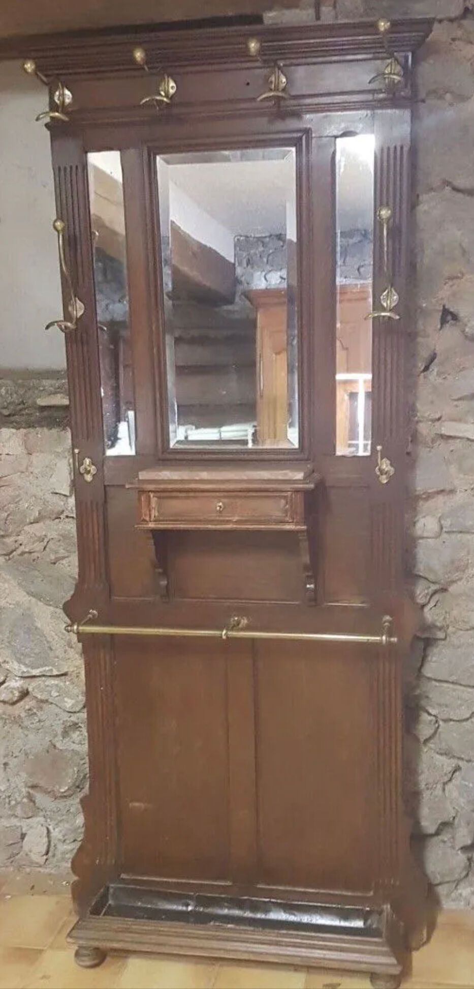 Wooden and brass cloakroom