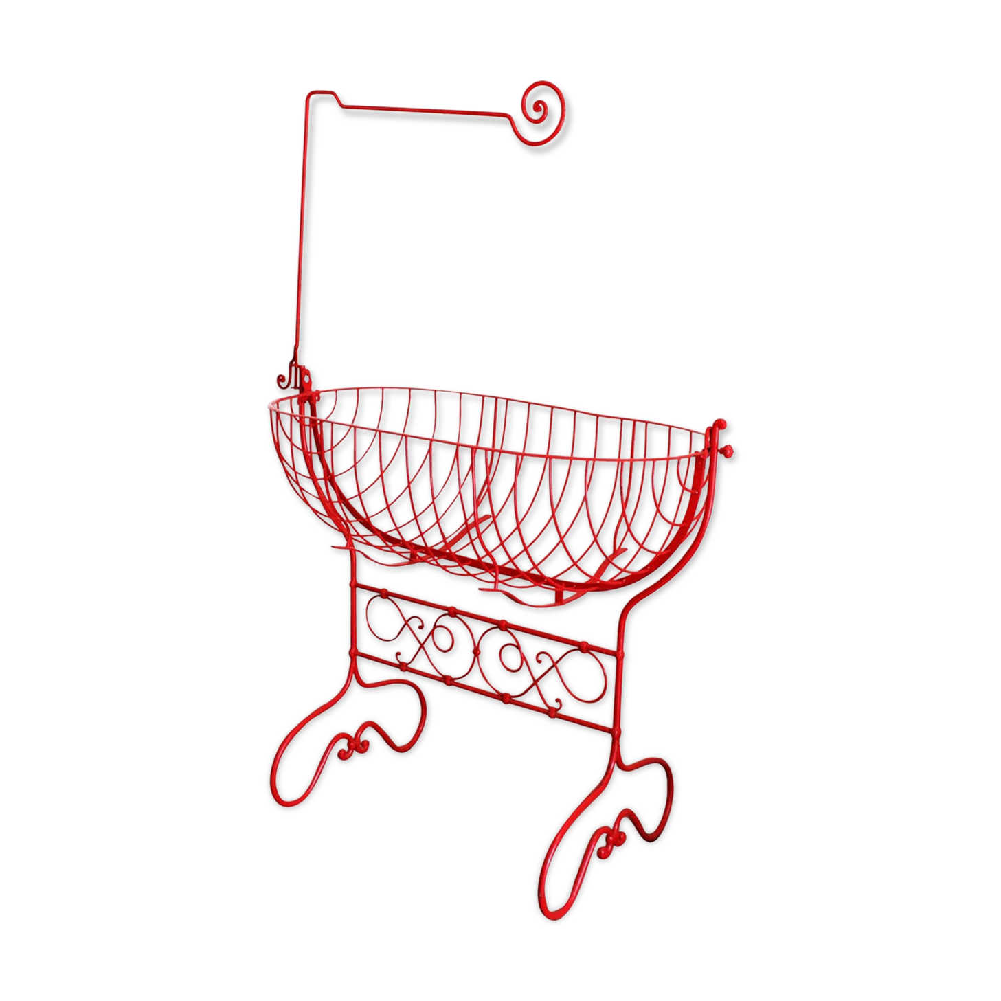 Baby cradle in red wrought iron
