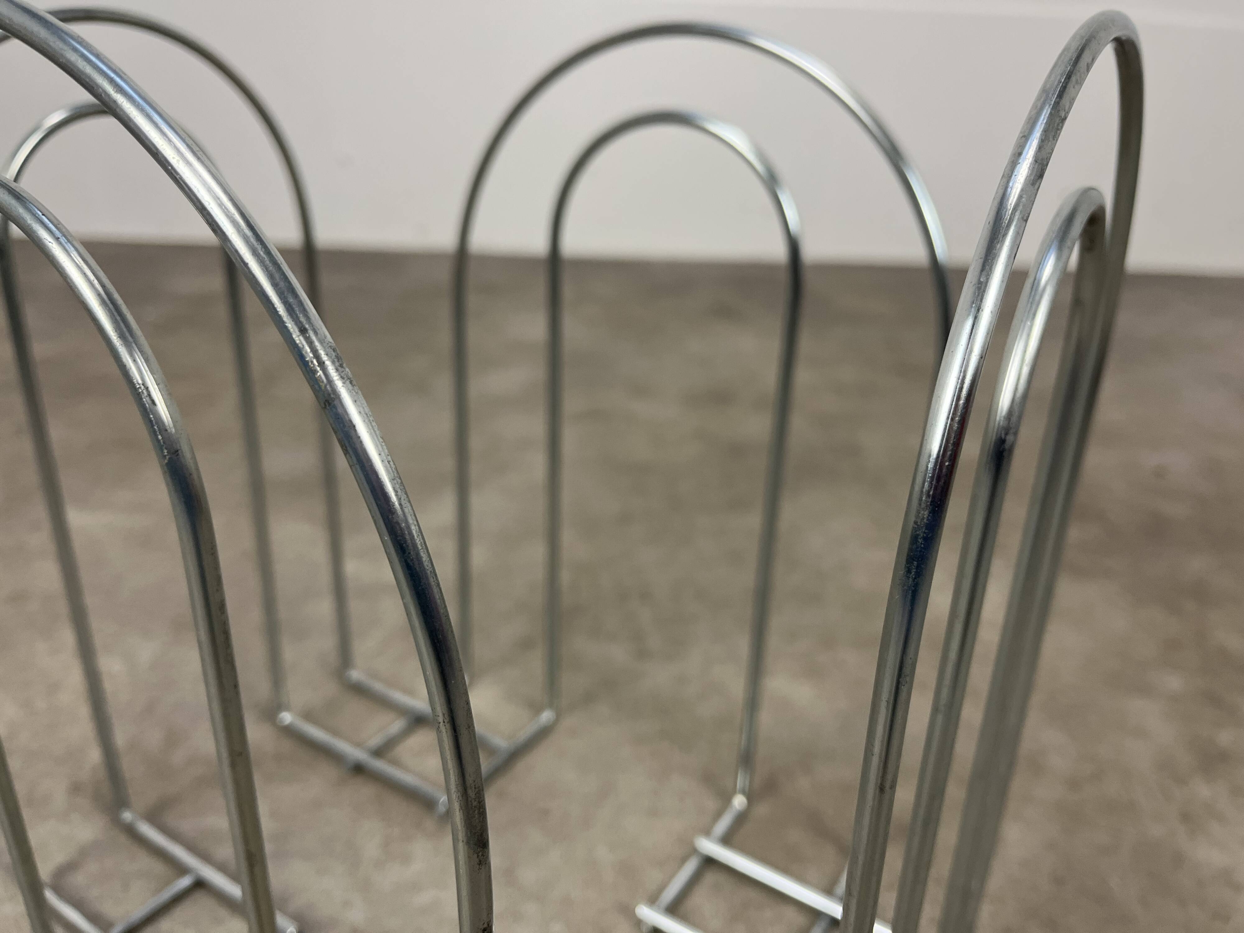 Postmodern chrome metal magazine rack from the 80s