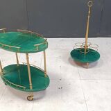 Italian Lacquered Goatskin Swan Bar Cart and wine bottle stand by Aldo Tura
