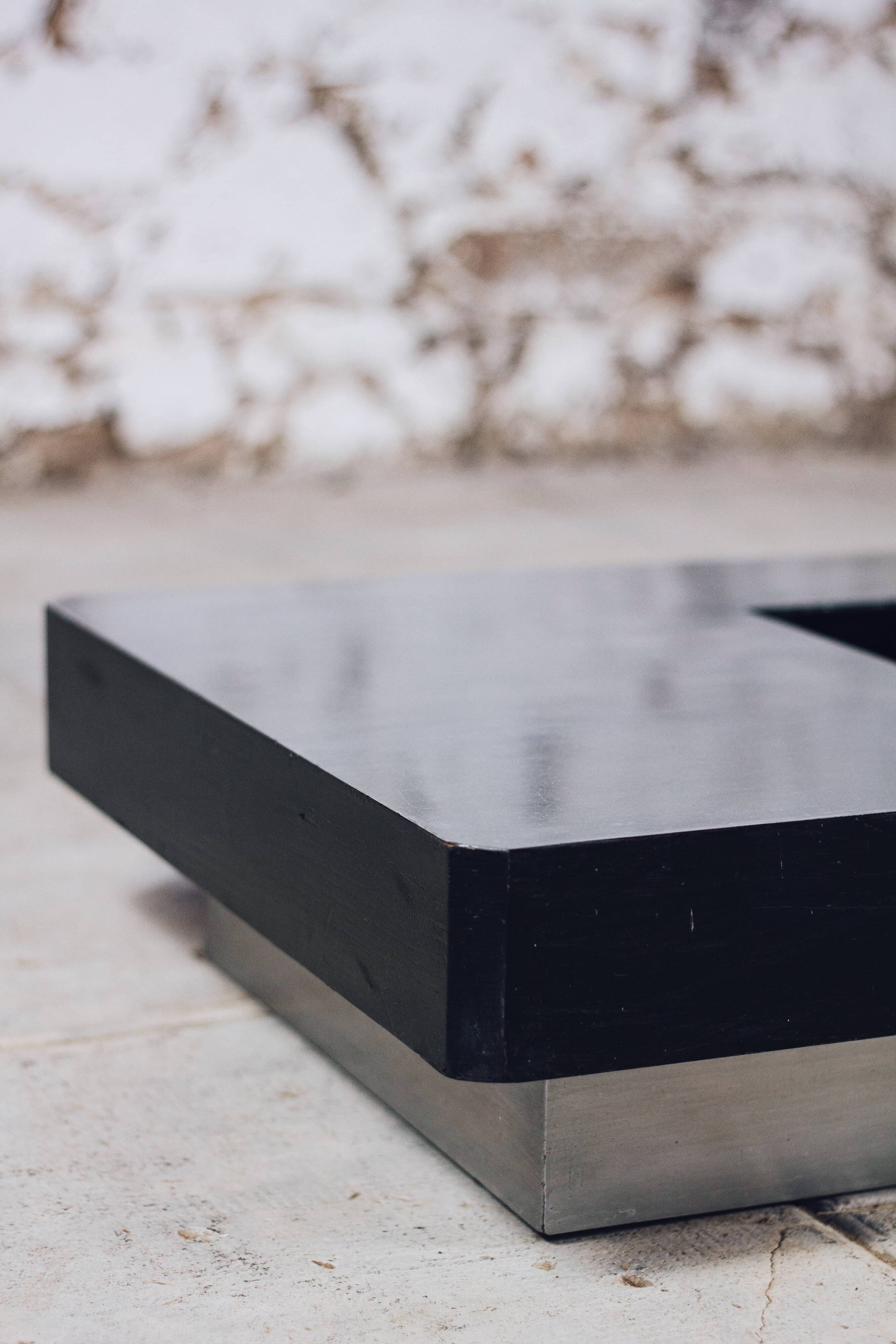 wood and steel bar coffee table, 1980