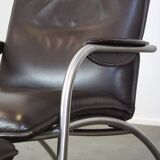 Dark brown leather design armchair + footstool De Sede DS 270
