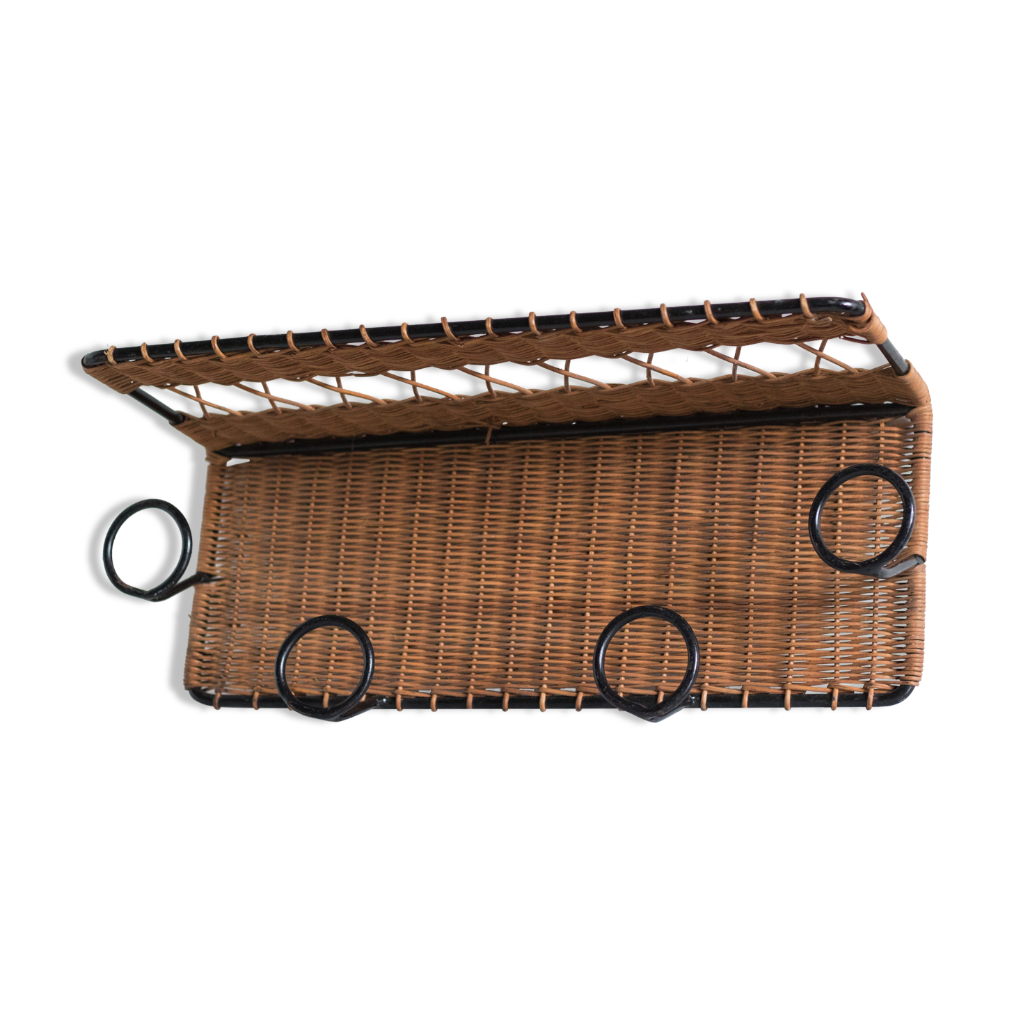 Coat rack 4 hooks in vintage rattan