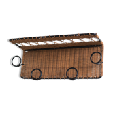 Coat rack 4 hooks in vintage rattan