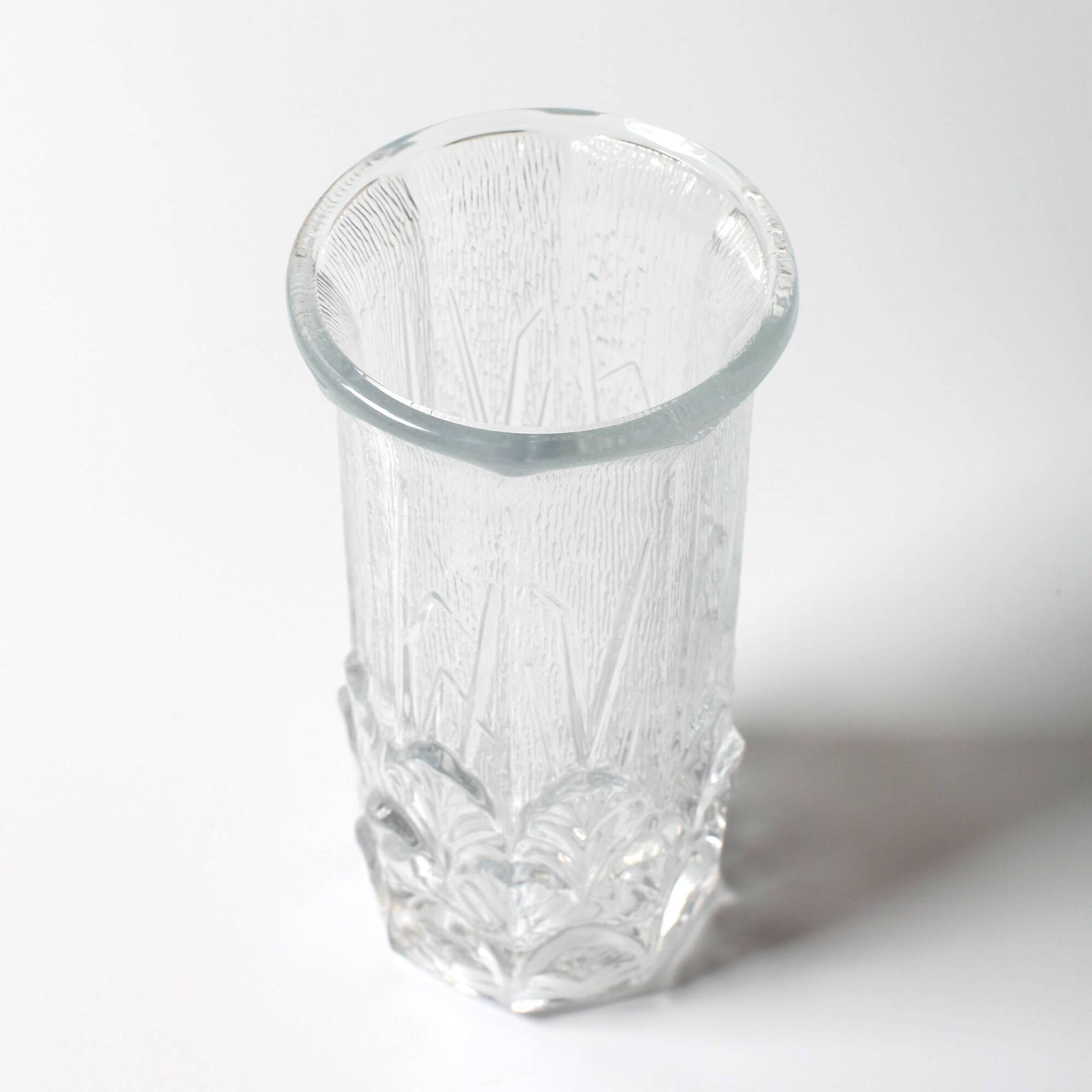 Small Vase / Vintage Clear Leaf Pattern Textured Glass Flower Vase Fidenza
