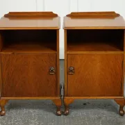 Art Deco Nightstands with Walnut Cabinet and Queen Anne Legs