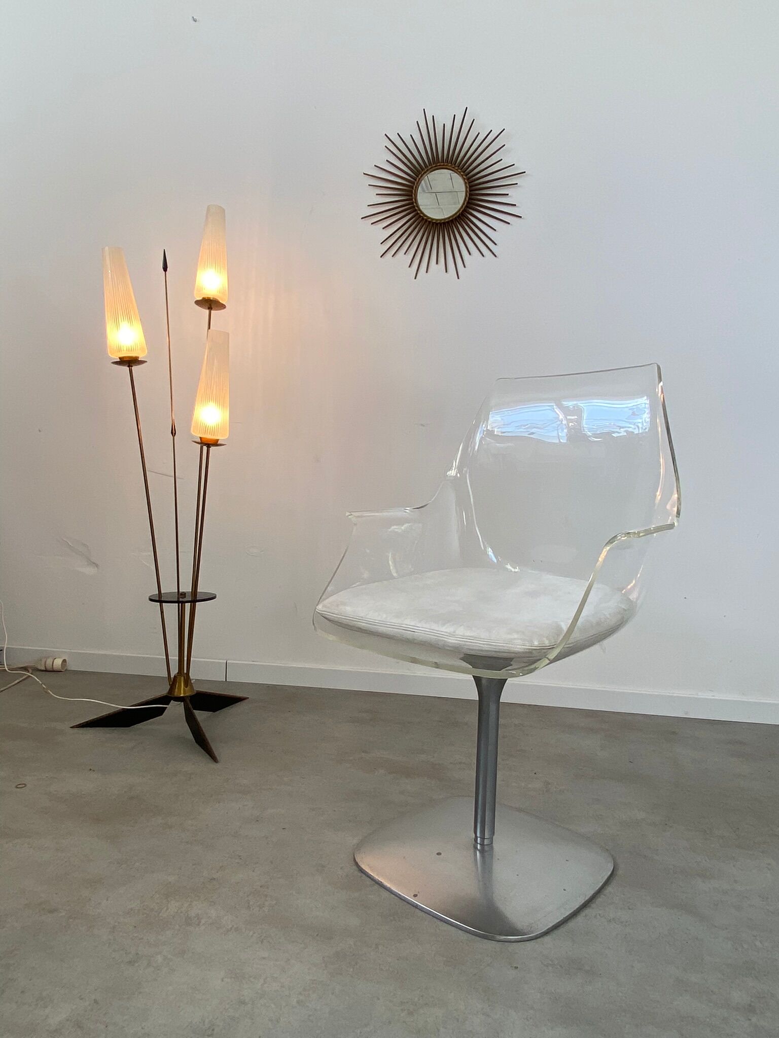 Old swivel desk chair plexiglass and steel design from the 70s