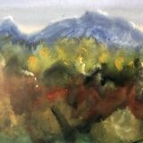 Gouache on paper 1977: alpilles in spring signed godeau, mountain bouches du rhône 13, frame