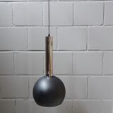 large industrial pendant lamp made of metal and chrome with black shrink lacquer, ball lamp 1960s