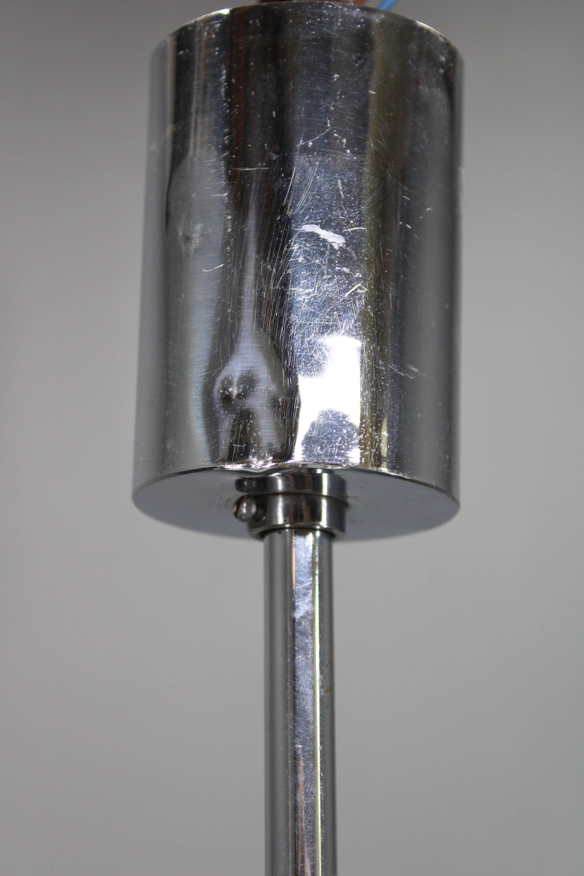 Art Deco chrome and sandblasted glass chandelier, Czechoslovakia, 1940s