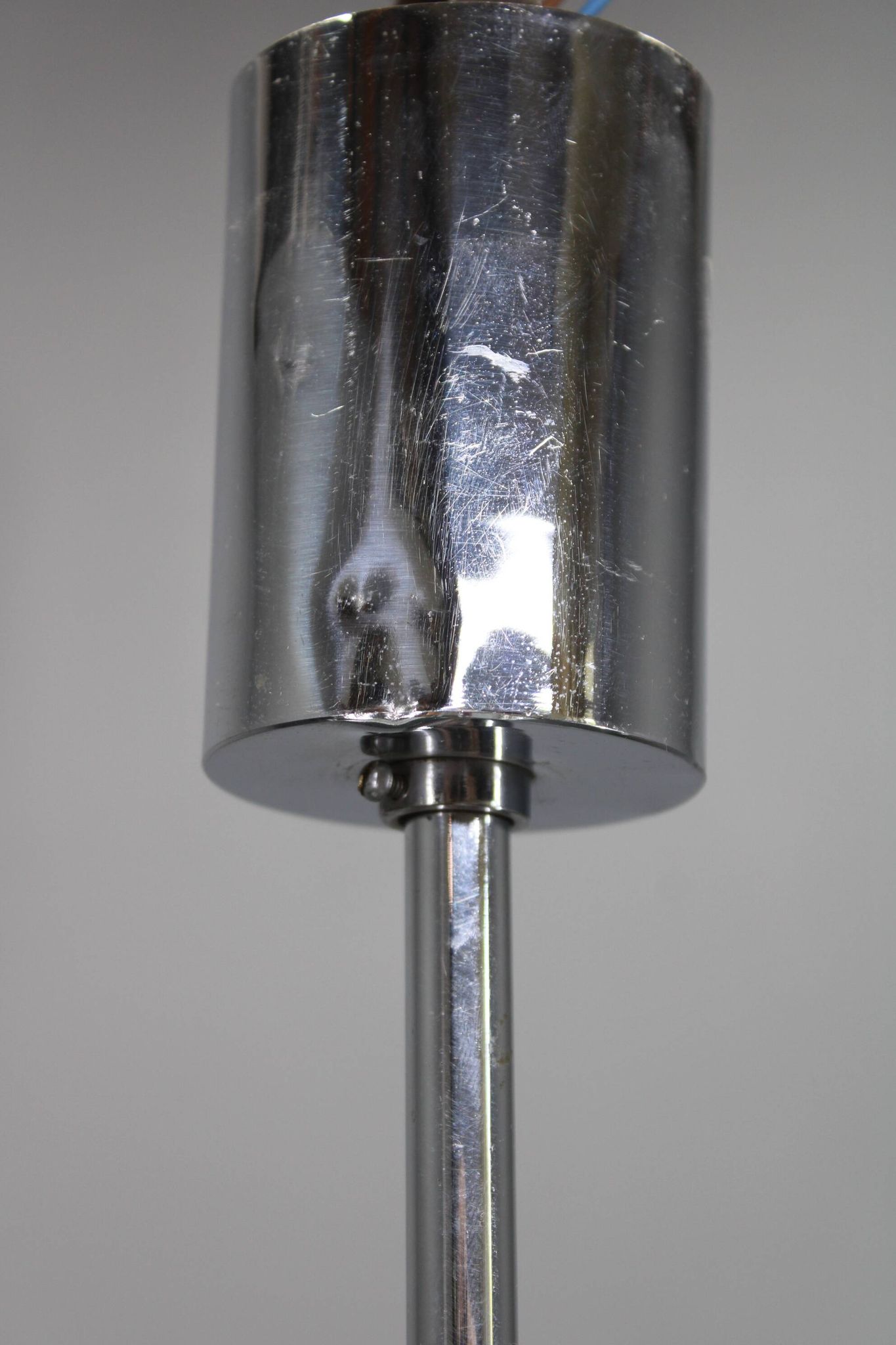 Art Deco chrome and sandblasted glass chandelier, Czechoslovakia, 1940s