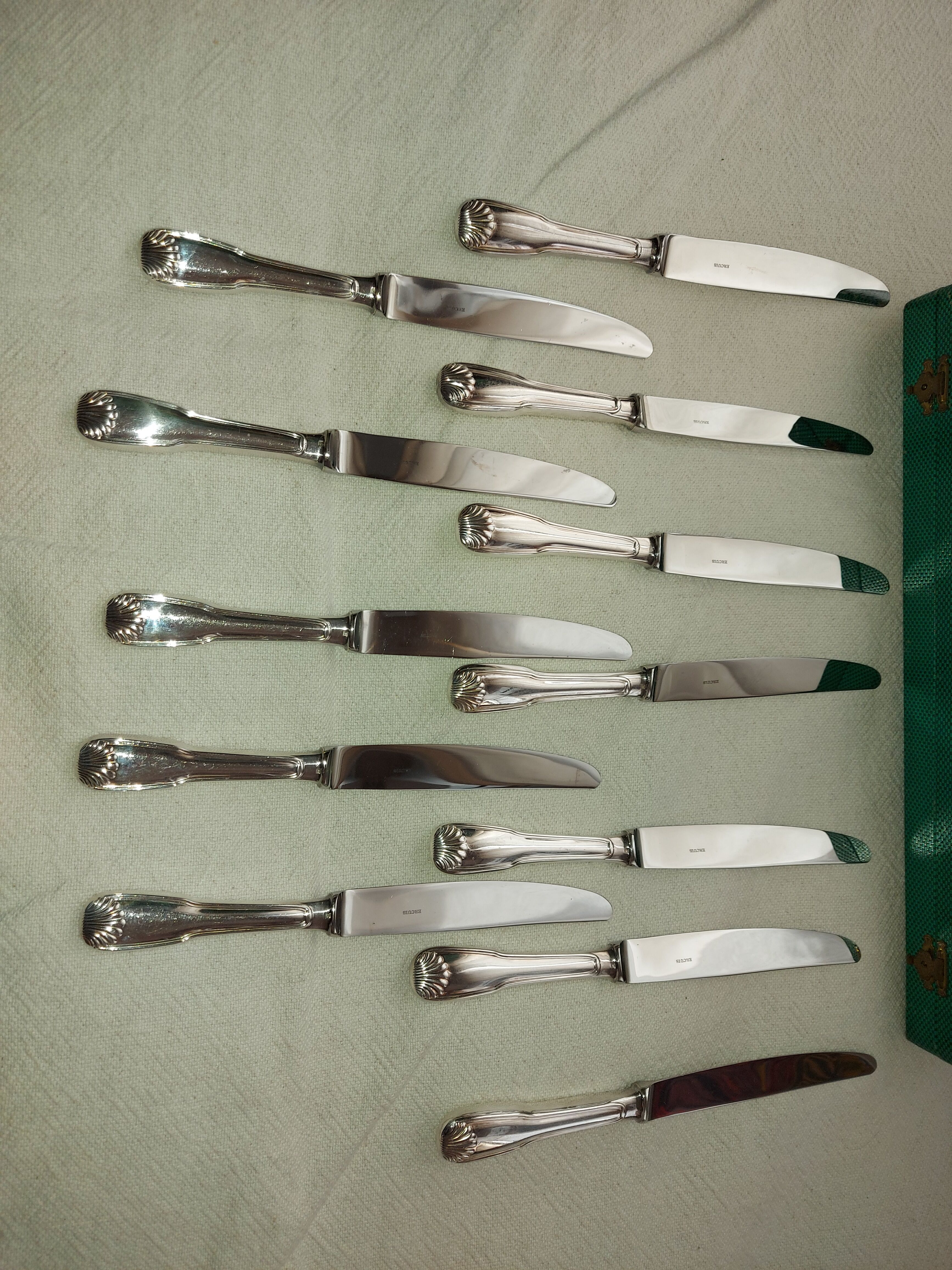 12 Silver Metal Ercuis Table Knives Box