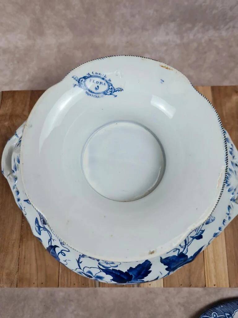Large antique soup tureen Creil & Montereau – Flora model