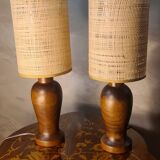 pair of Scandinavian wooden lamps with straw lampshade 41x15
