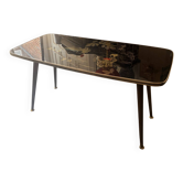 Table basse japonisante Formica et laiton, verre années 50/60 chinoise