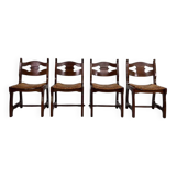 Set of 4 1950s farmhouse and country style chairs in oak with p seat