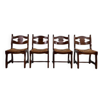 Set of 4 1950s farmhouse and country style chairs in oak with p seat