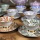 Porcelain coffee service multicolored and gilded cashmere designs signed BM France