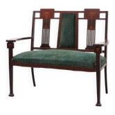 Art Nouveau Walnut Settee with Floral Marquetry, Belgium, ca. 1900