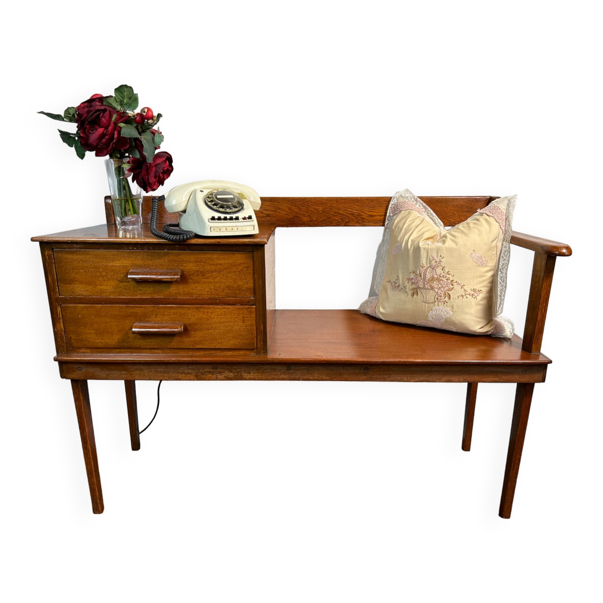 Mid Century Retro Vintage Teak Telephone Seat 1960