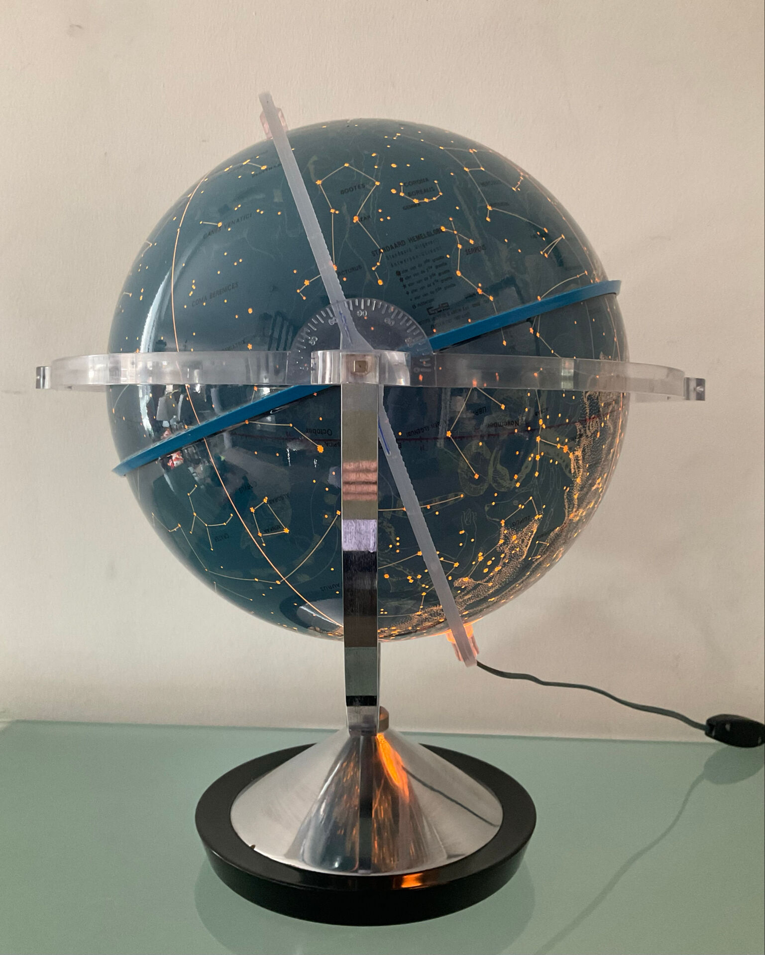 Globe céleste lumineux vintage Italy des années 70