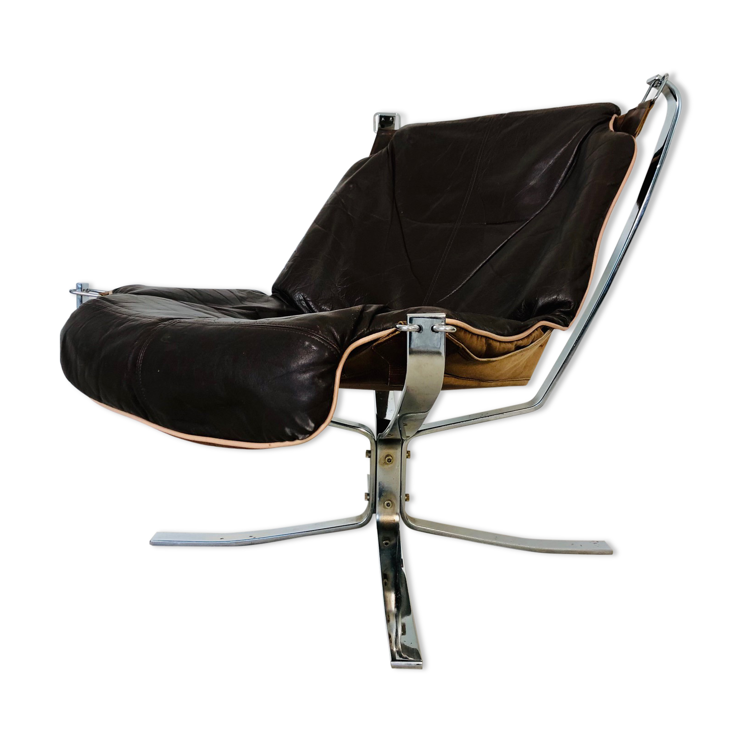 Vintage retro sigurd resell leather low back chrome falcon chair