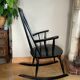 Vintage Scandinavian rocking chair in blackened wood from the 1970s