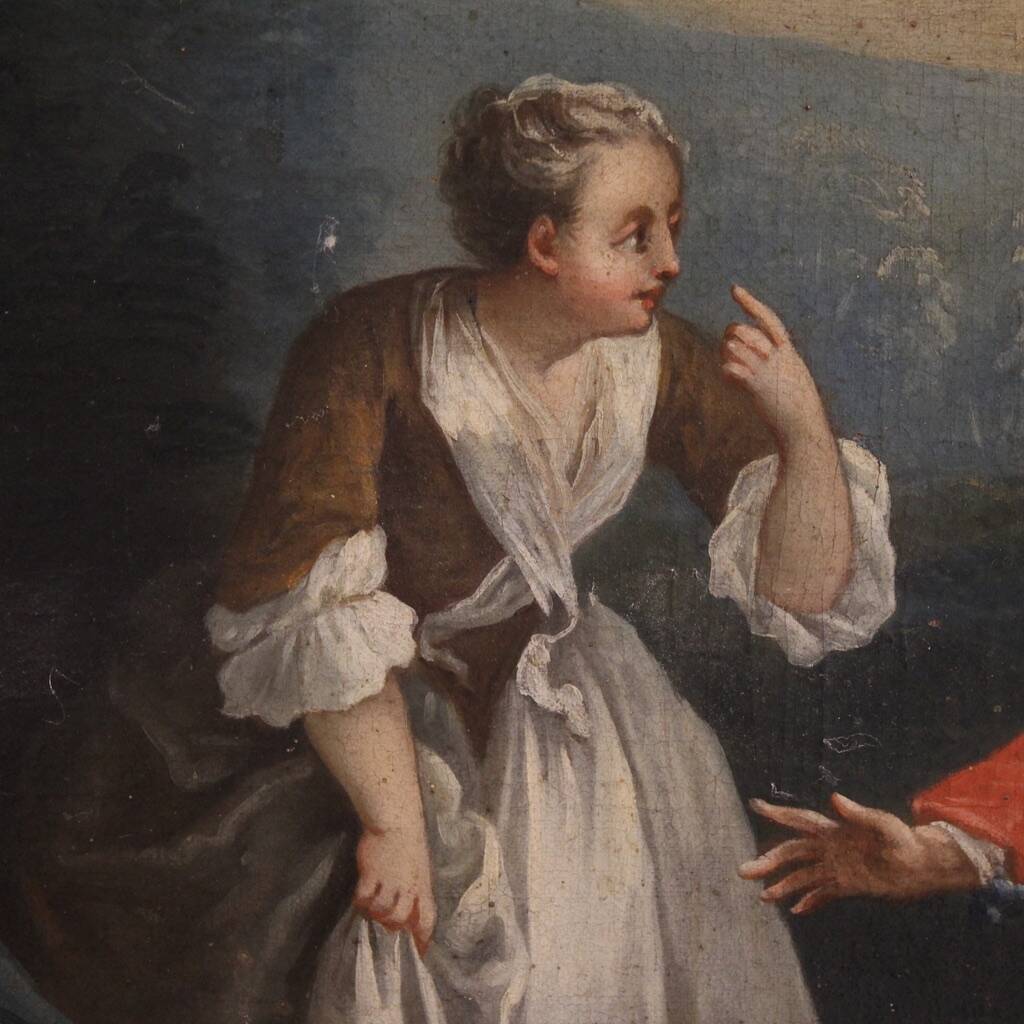 Antique French painting of children playing from the 18th century